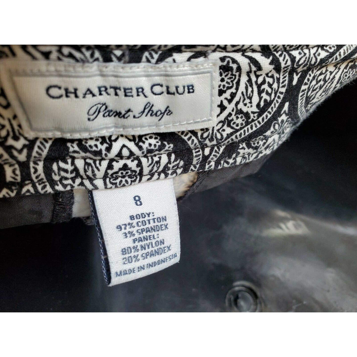 Charter Club Women's Black/White Cotton Paisley Straight Legs Dress Pants