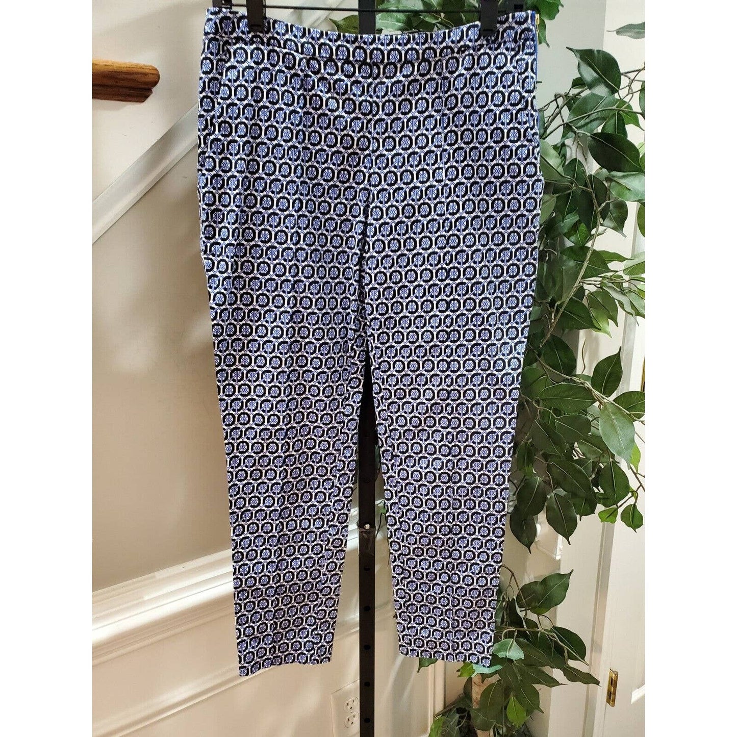 H&M Women's Blue Cotton Mid Rise Pull On Comfort Waist Trouser Pant Size 6