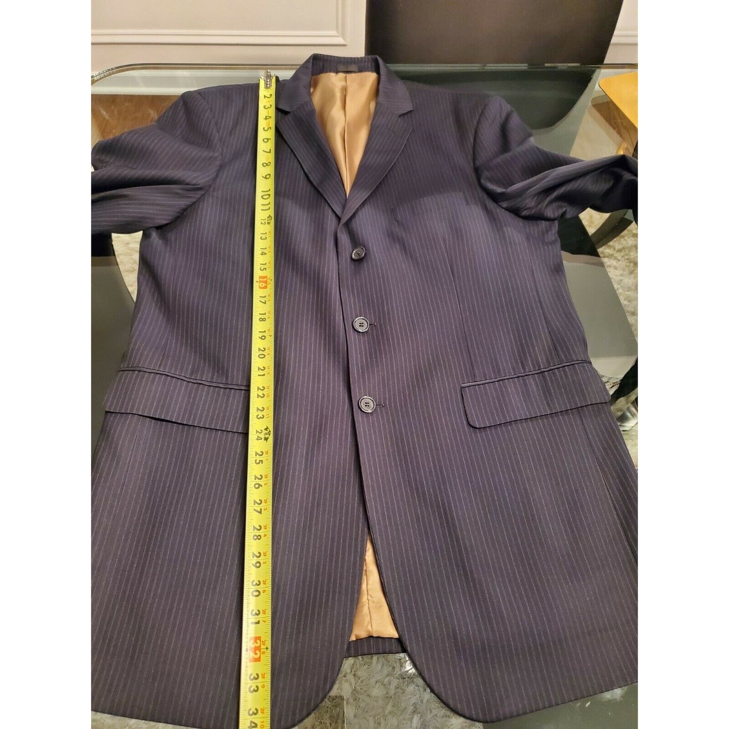 Stacy Adams Men's Blue Lined Polyester Single Breasted Two Piece Suits Size 45L