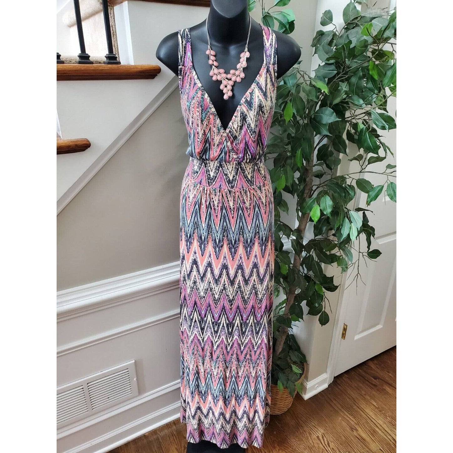 Love Appella Women Polyester V-Neck Sleeveless Casual Long Maxi Dress Size Small