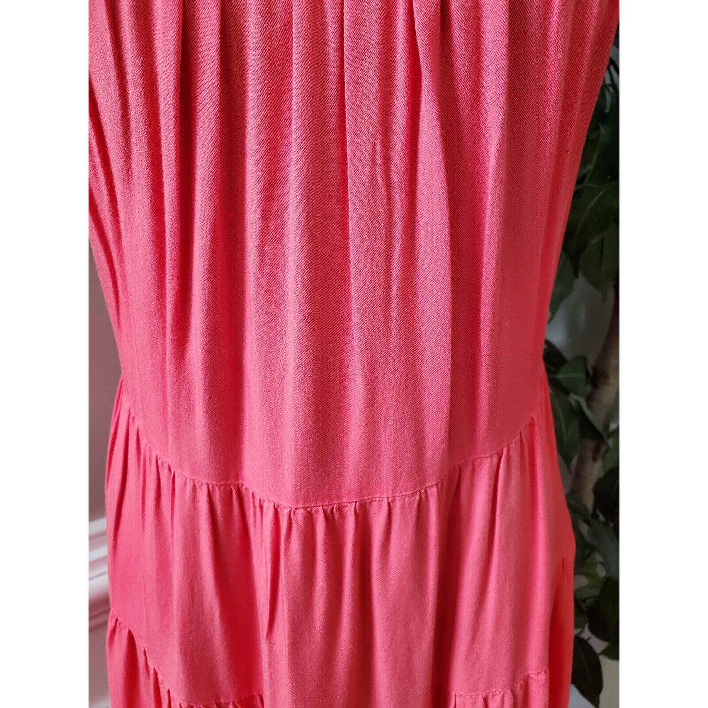 Kirundo Women Solid Pink Viscose Square Neck Sleeveless Knee Length Dress Size M