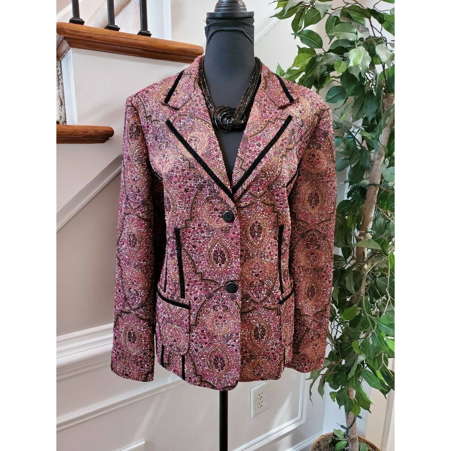 Coldwater Creek Womens Multicolor Polyester Long Sleeve Buttons Casual Blazer