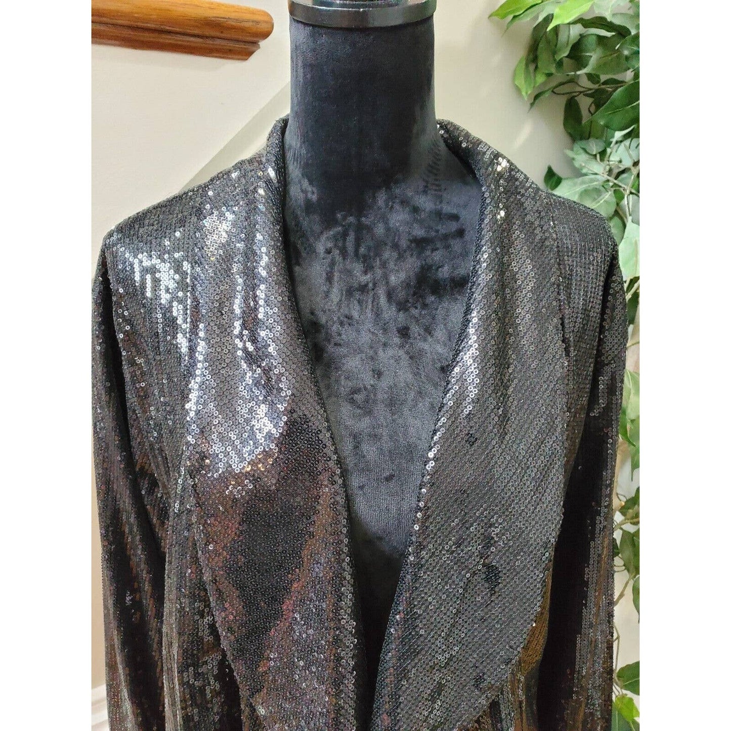 Ashley Stewart Women Black Polyester Long Sleeve Open Front Sequin Blazer 18/20