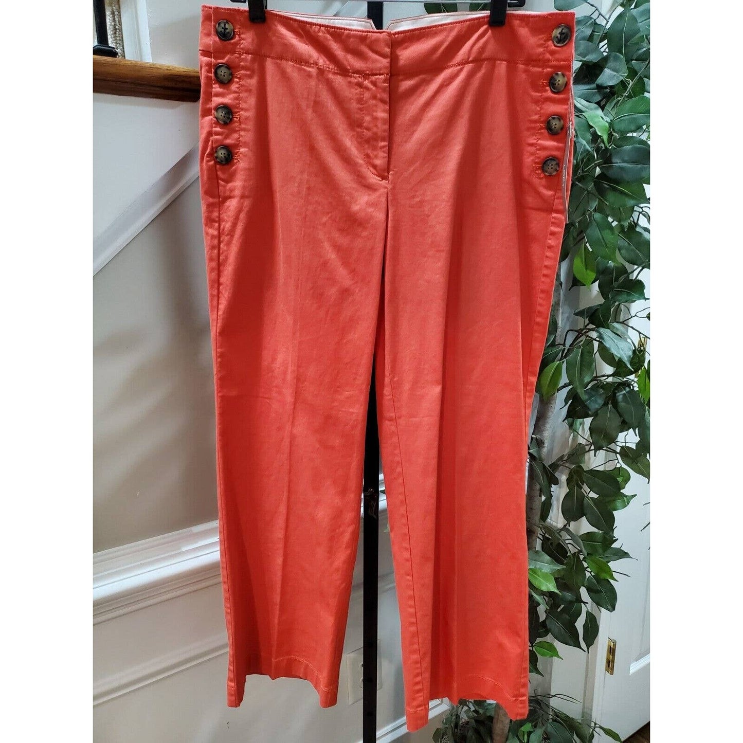 Ann Taylor Loft Women's Red Cotton Mid Rise Straight Fit Trouser Casual Pant