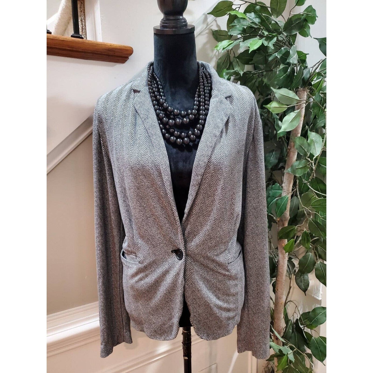 Cato Women Gray Chevron Rayon Long Sleeve Single Breasted Jacket Blazer Size 18W