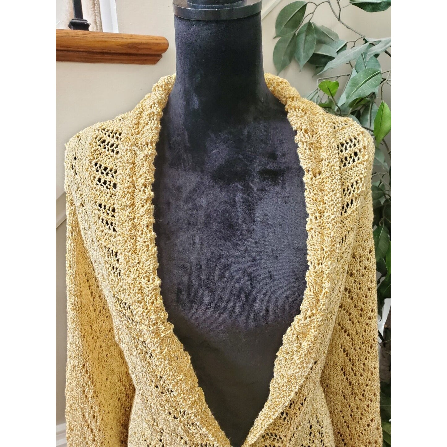 Coldwater Creek Women's Yellow Cotton Long Sleeve Cardigan Knit Sweater Size L