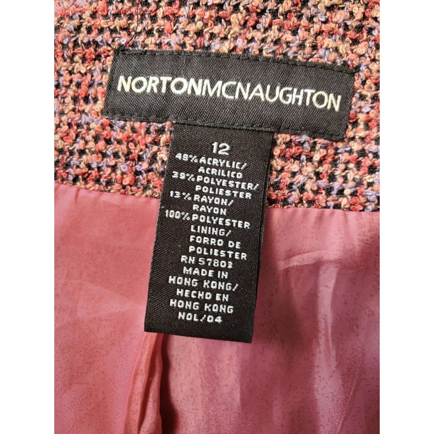 Norton McNaughton Women's Pink Acrylic Single Breasted Long Sleeve Blazer 12