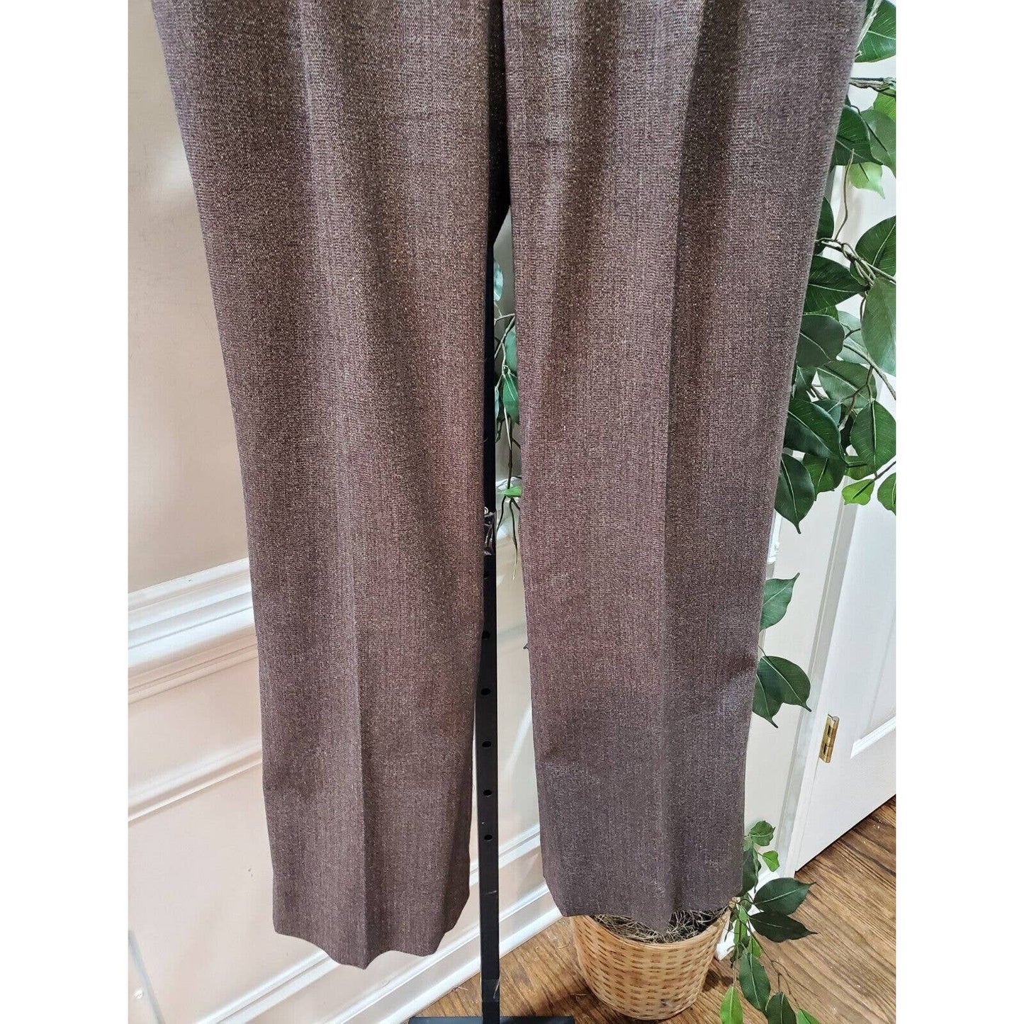 Nine West Women Brown Polyester High Rise Button Flat Front Dress Pant Size 8
