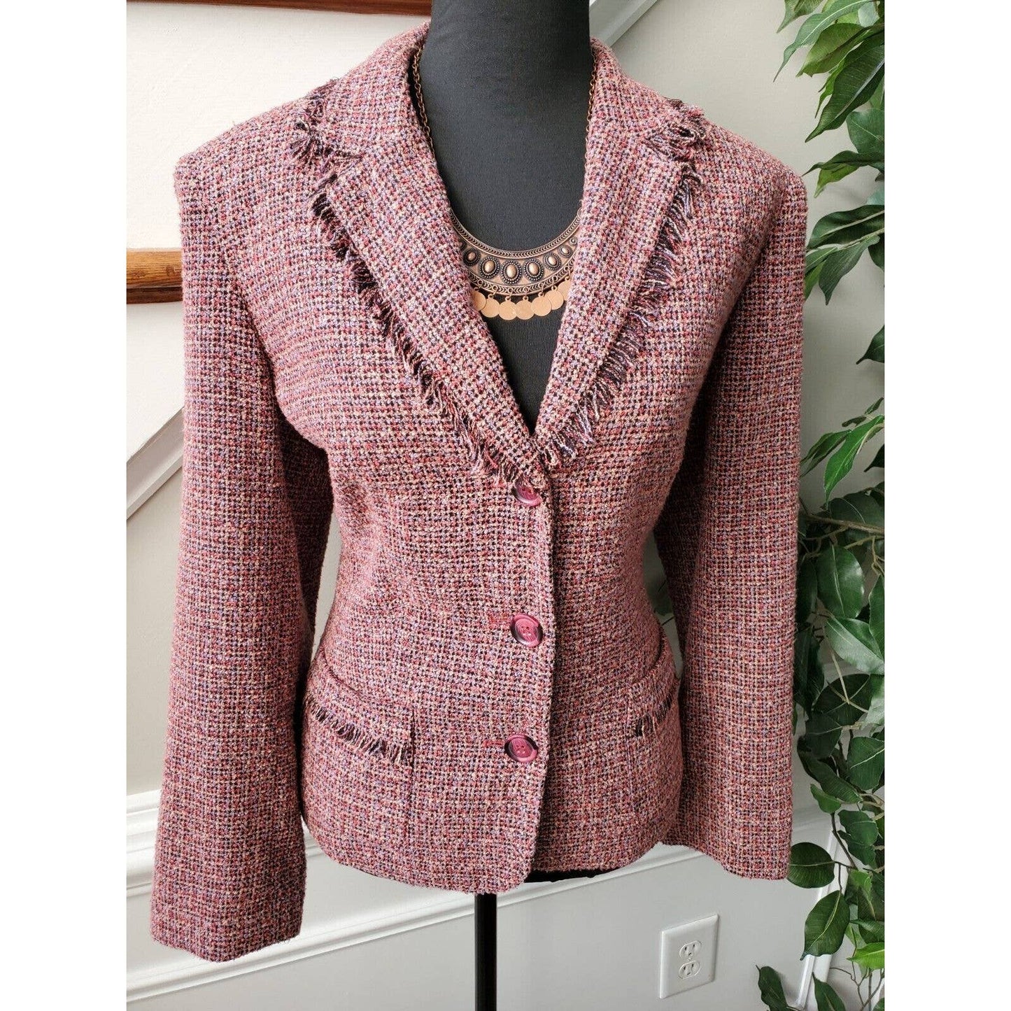 Norton McNaughton Women's Pink Acrylic Single Breasted Long Sleeve Blazer 12