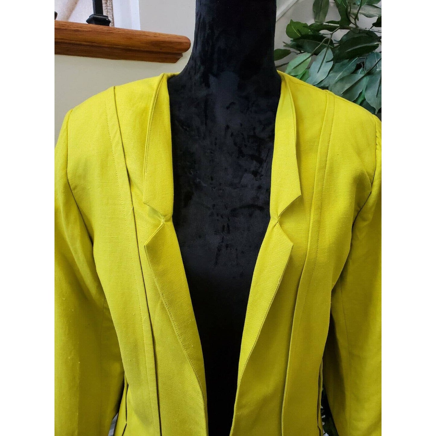 Ashley Stewart Women's Yellow Cotton & Linen Long Sleeve Open Front Blazer 14W