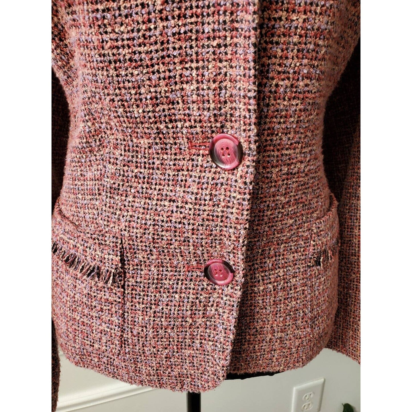 Norton McNaughton Women's Pink Acrylic Single Breasted Long Sleeve Blazer 12