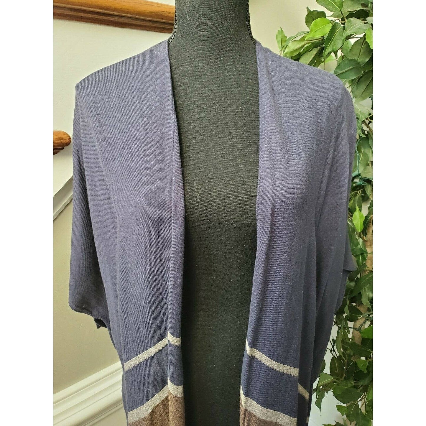 Loft Women's Blue 100% Cotton Sleeveless Casual Long Cardigans Sweaters