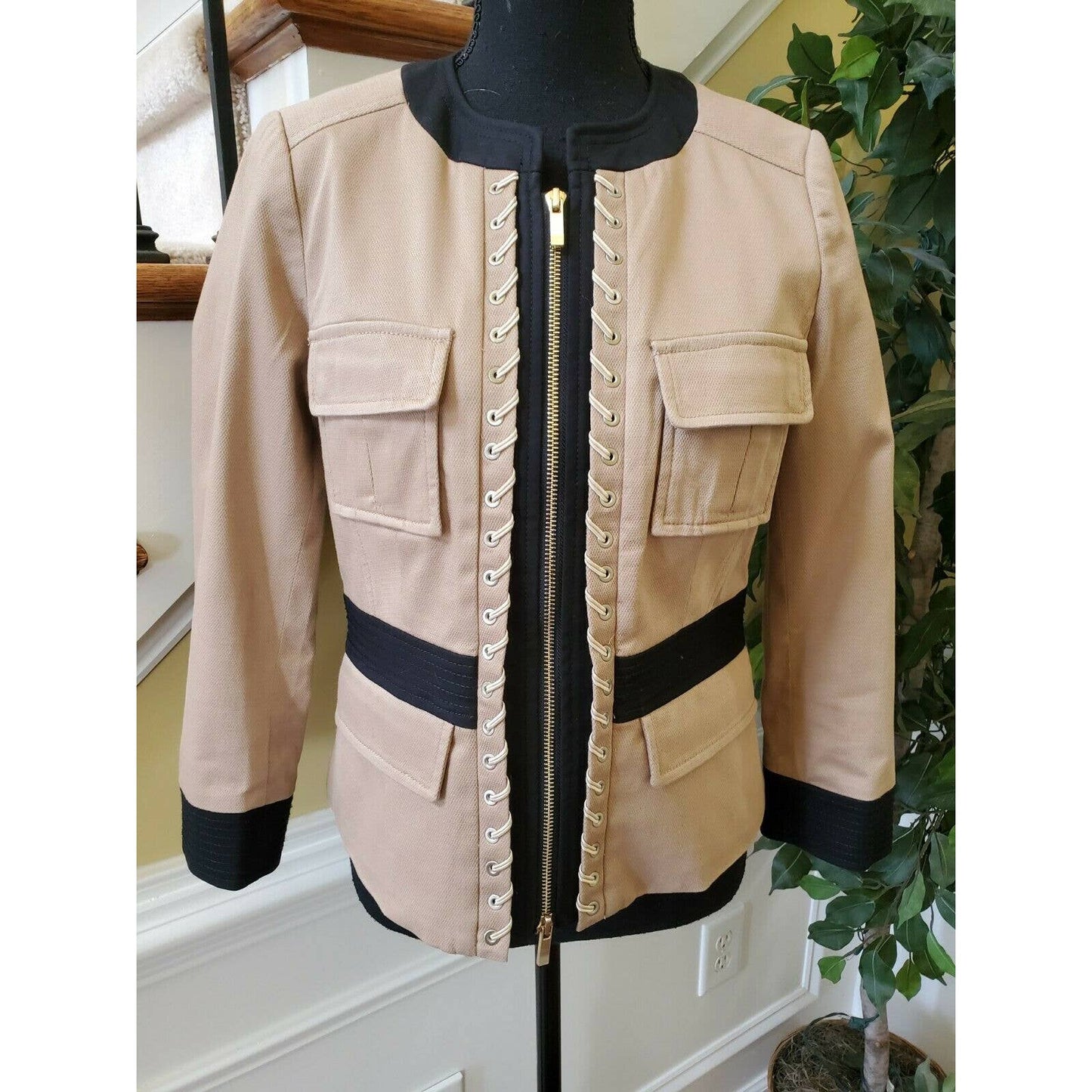 Etcetera Women Blazer Size 4 Cotton Light Brown