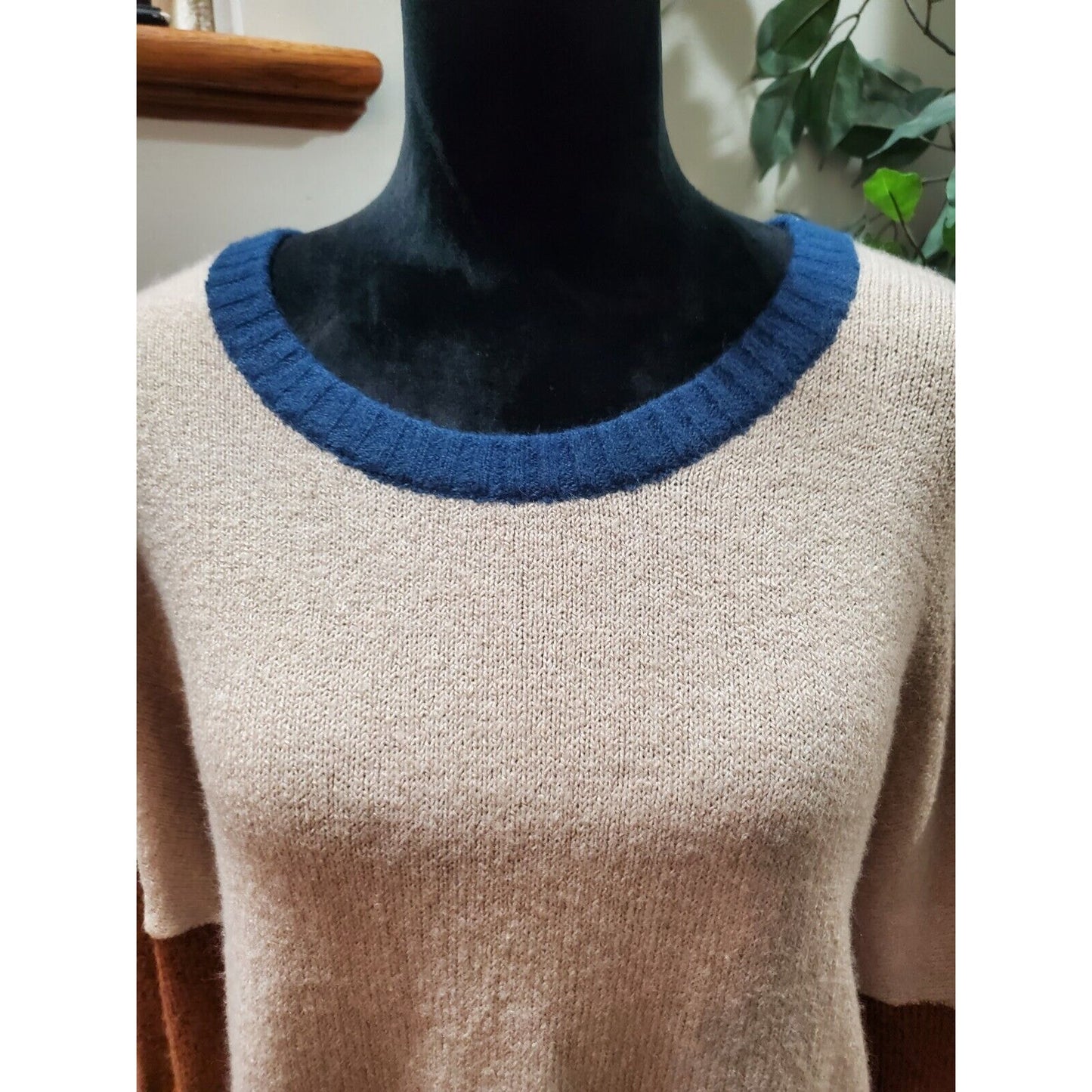 Time & Tru Women Beige & Blue Round Neck Long Sleeve Super Soft Sweater Size 3XL