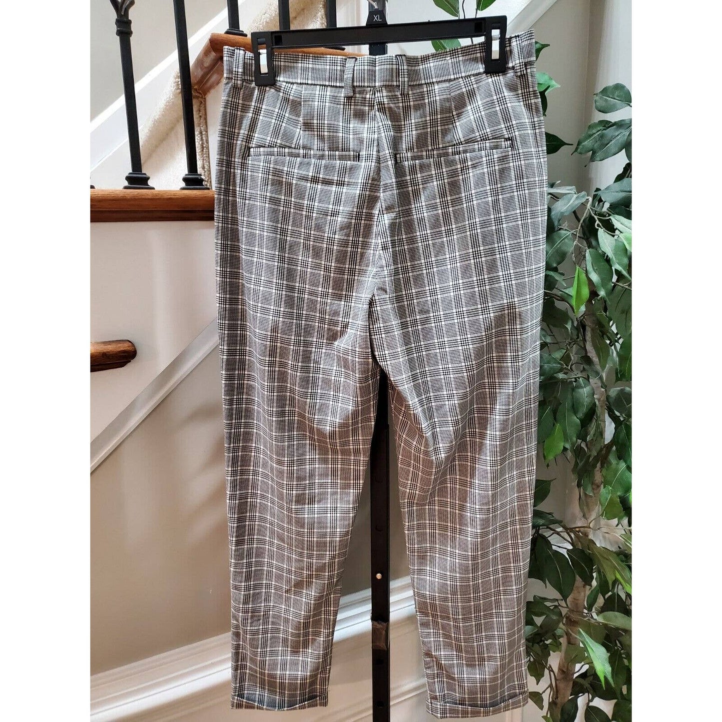 Zara Women's Gray Check Polyester Mid Rise Skinny Legs Casual Dress Pant Size 29