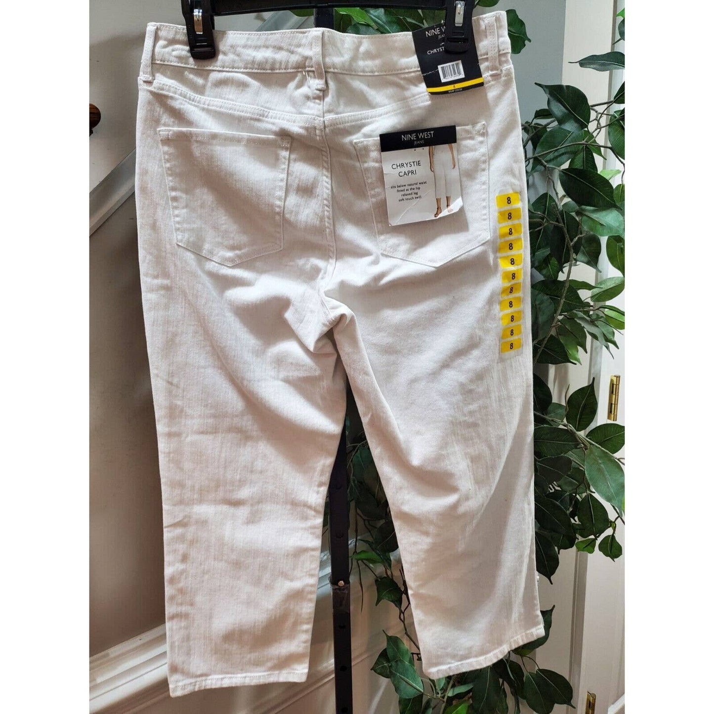 Nine West Jeans White Cotton High Rise Zippered Straight Fit Capri Pant 8