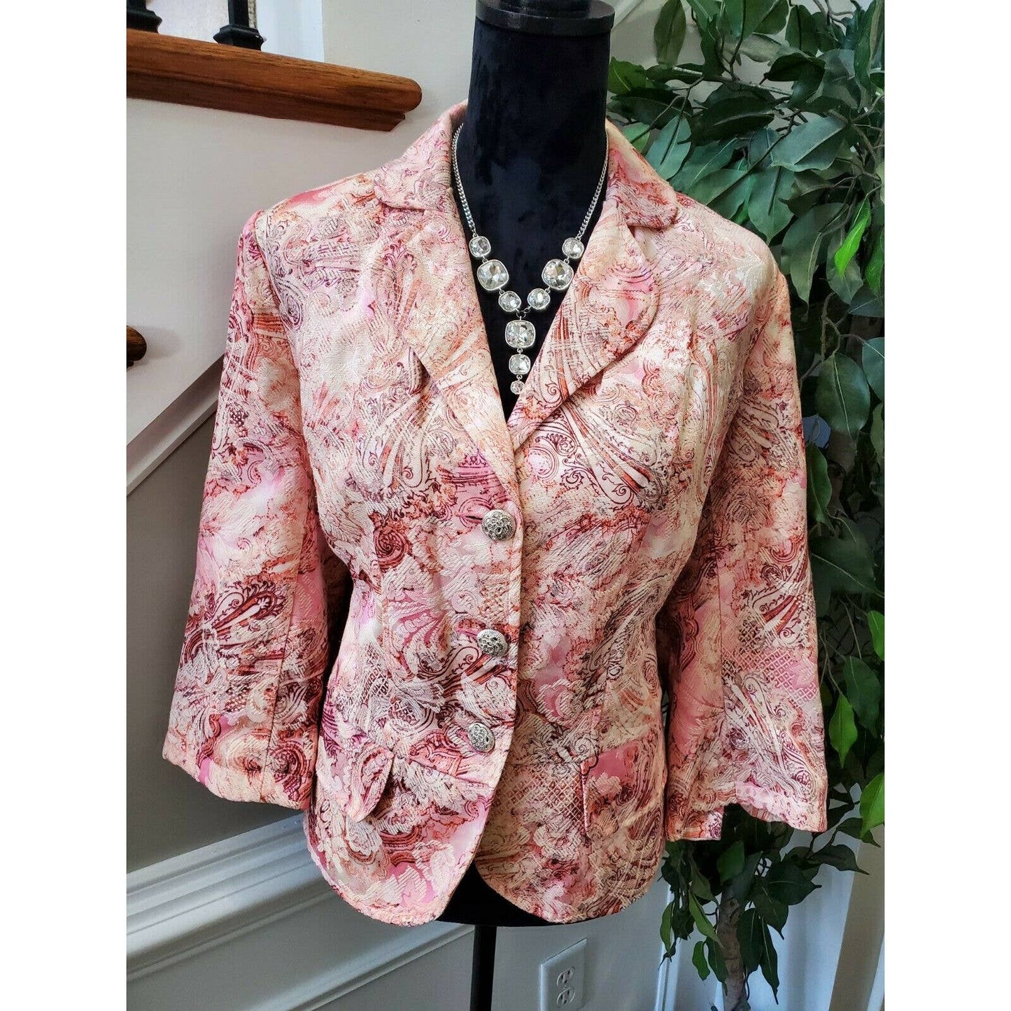 Lane Bryant Women Orang Floral Cotton Long Sleeve Single Breasted Blazer Size 14