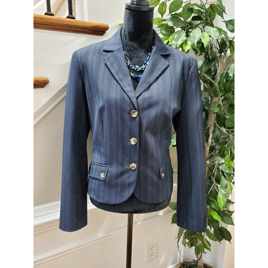 Isaac Mizhari Women Blue Lined Polyester Three Buttons Single Breasted Blazer 14