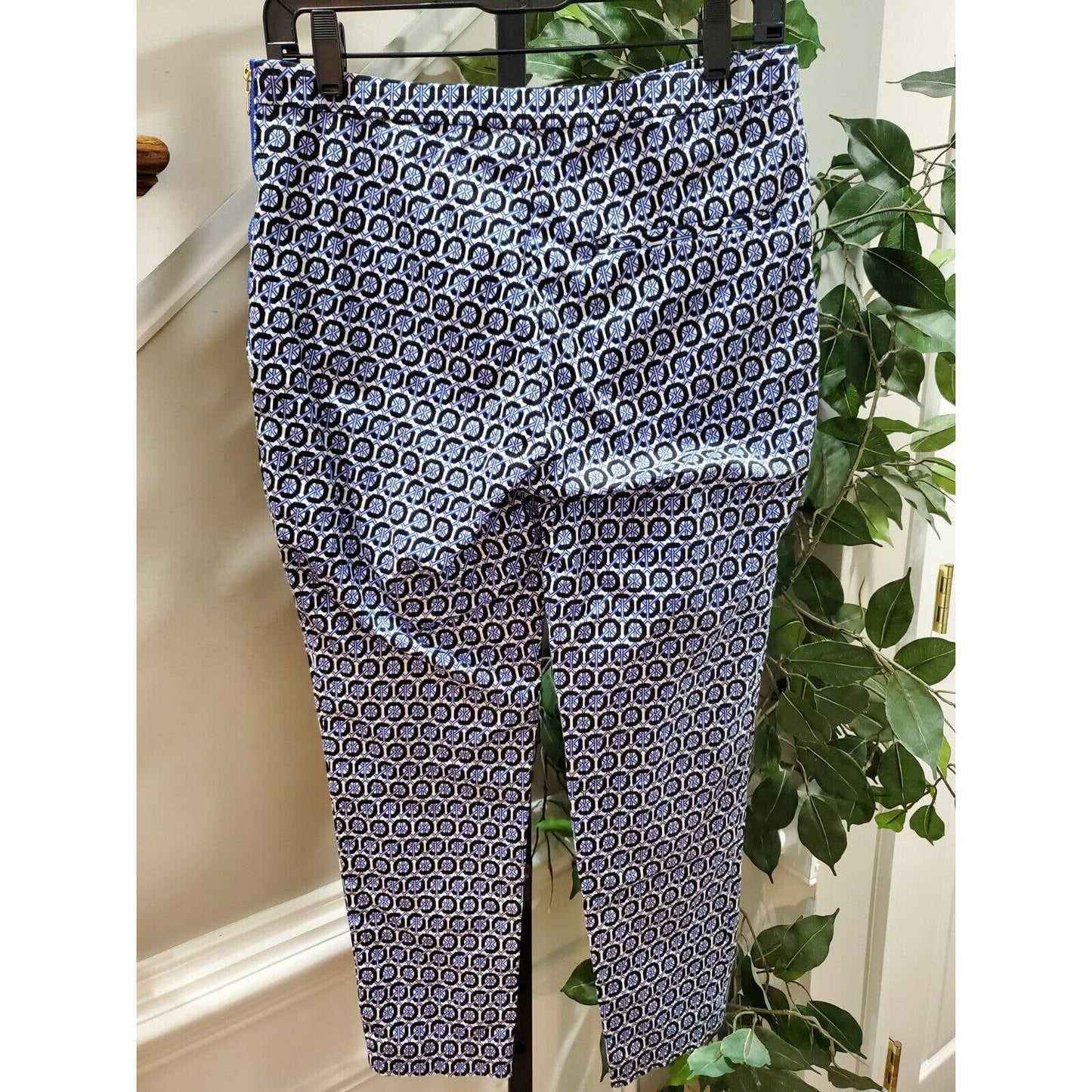 H&M Women's Blue Cotton Mid Rise Pull On Comfort Waist Trouser Pant Size 6