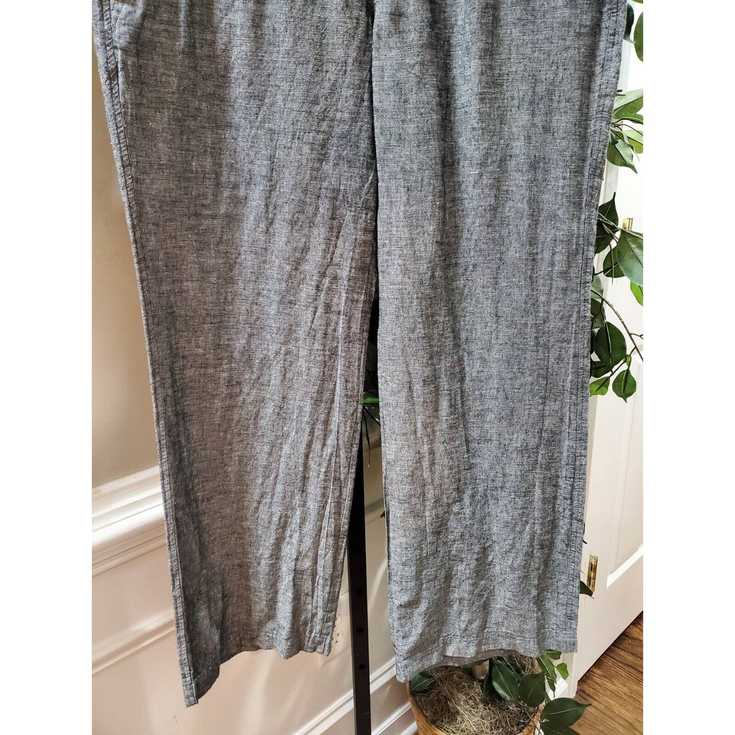 New York & Co. Women's Gray Linen Mid Rise Pull On Straight Legs Trouser Pant L