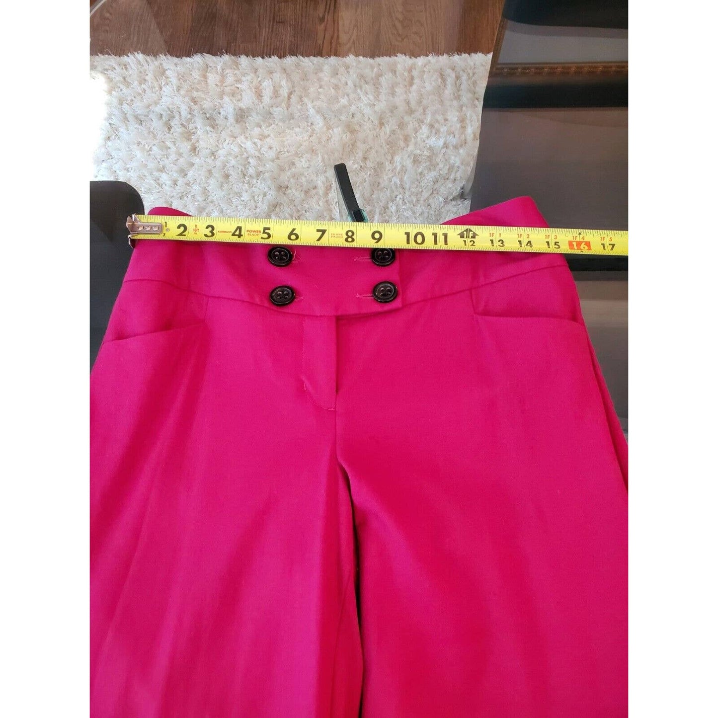 Women's Solid Pink Wool Blend Buttons Closure Wide Leg Cuffed Pants