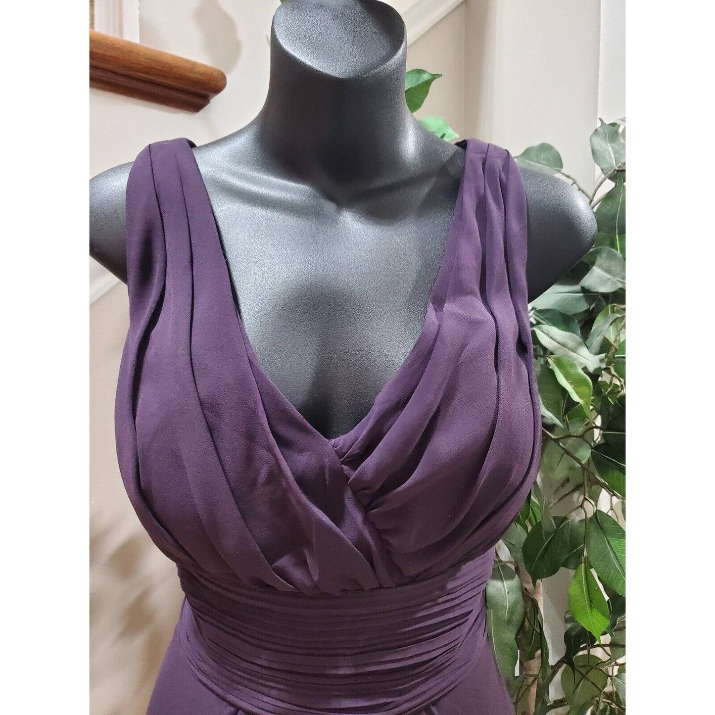 Levkoff Women Purple Polyester V-Neck Sleeveless Formal Long Maxi Dress Size M