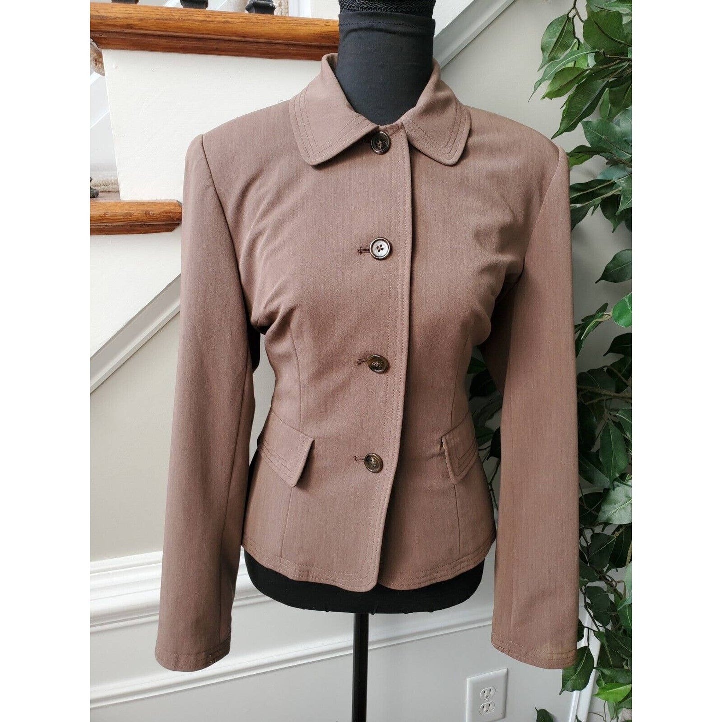 Bob Mackie Womens Brown Polyester Single Breasted Long Sleeve Fitted Blazer 6