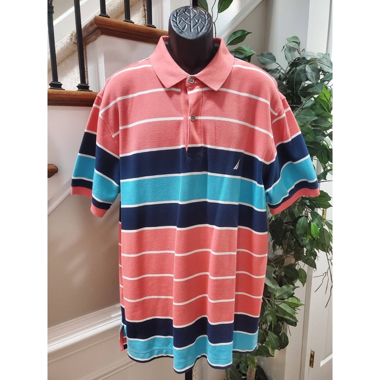 Nautica Men's Multicolor Cotton Striped Half Sleeve Casual Polo Shirt Size 1X