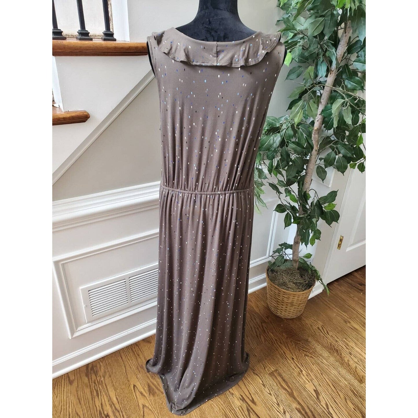 Apt.9 Women's Gray Rayon V-Neck Sleeveless Ruffle Long Maxi Dress Size X-Large