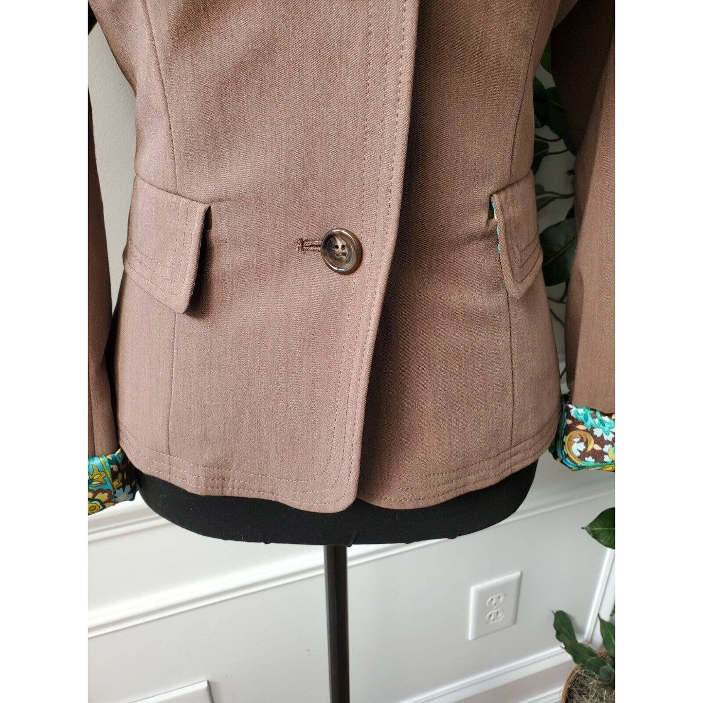 Bob Mackie Womens Brown Polyester Single Breasted Long Sleeve Fitted Blazer 6