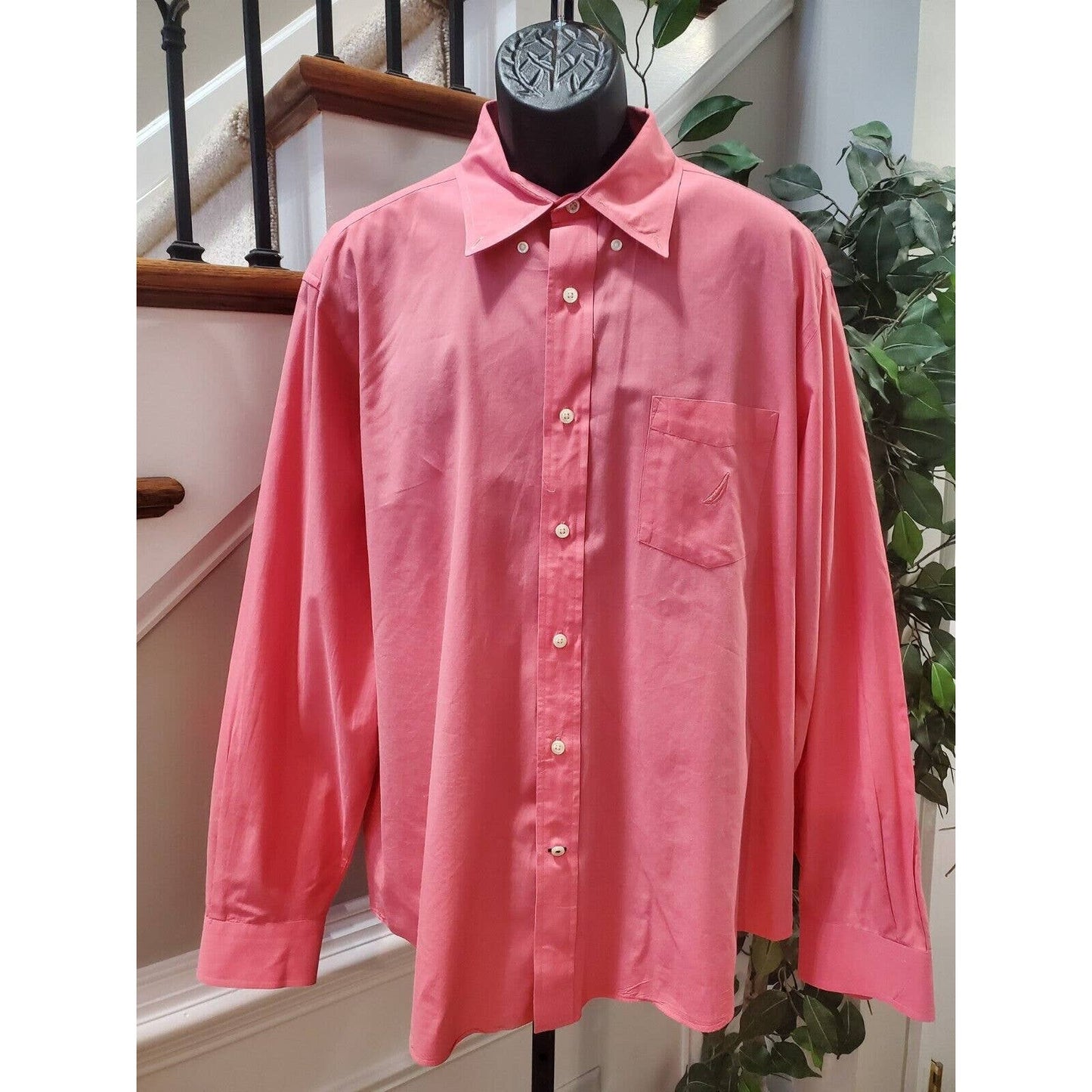 Nautica Men's Pink Cotton Collared Long Sleeve Casual Button Down Shirt Size XL