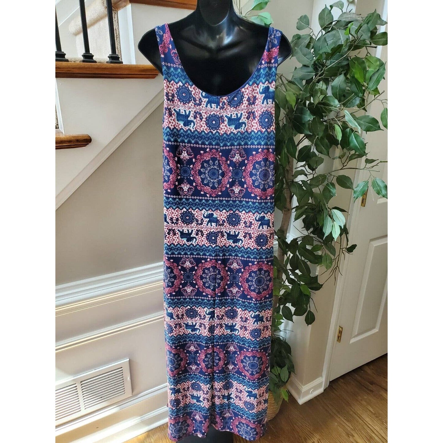 Stella Tweed Women Blue Polyester Scoop Neck Sleeveless Long Maxi Dress Size XL