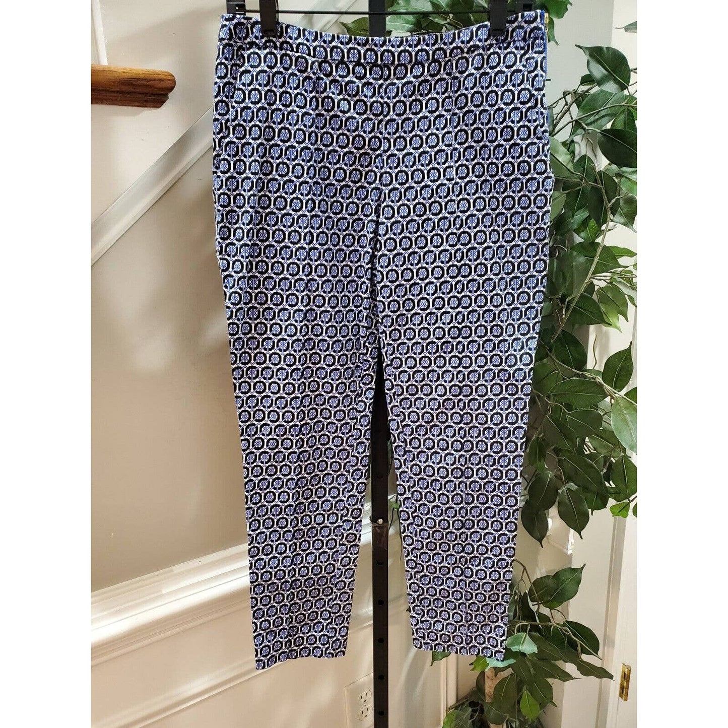 H&M Women's Blue Cotton Mid Rise Pull On Comfort Waist Trouser Pant Size 6