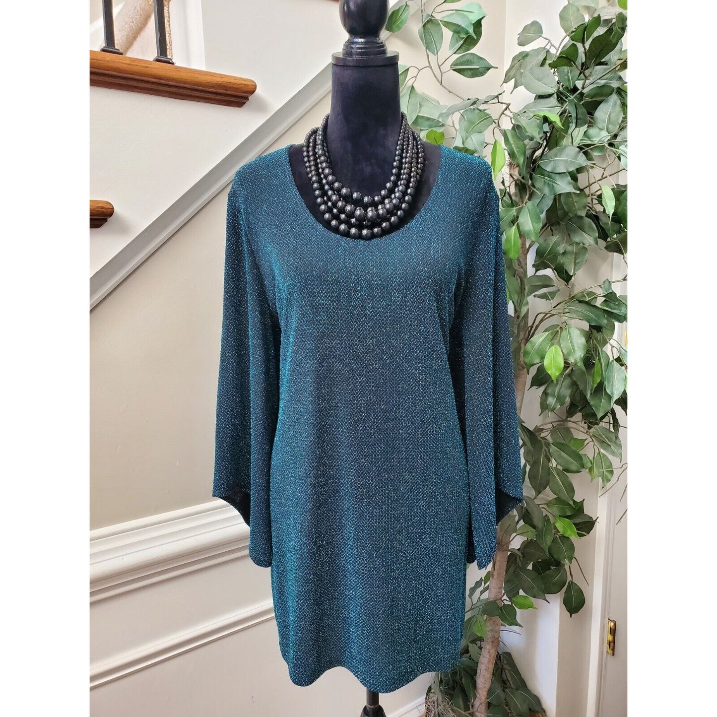 Slinky Brand Women's Blue Polyester Round Neck Long Sleeve Pullover Sweater 1X