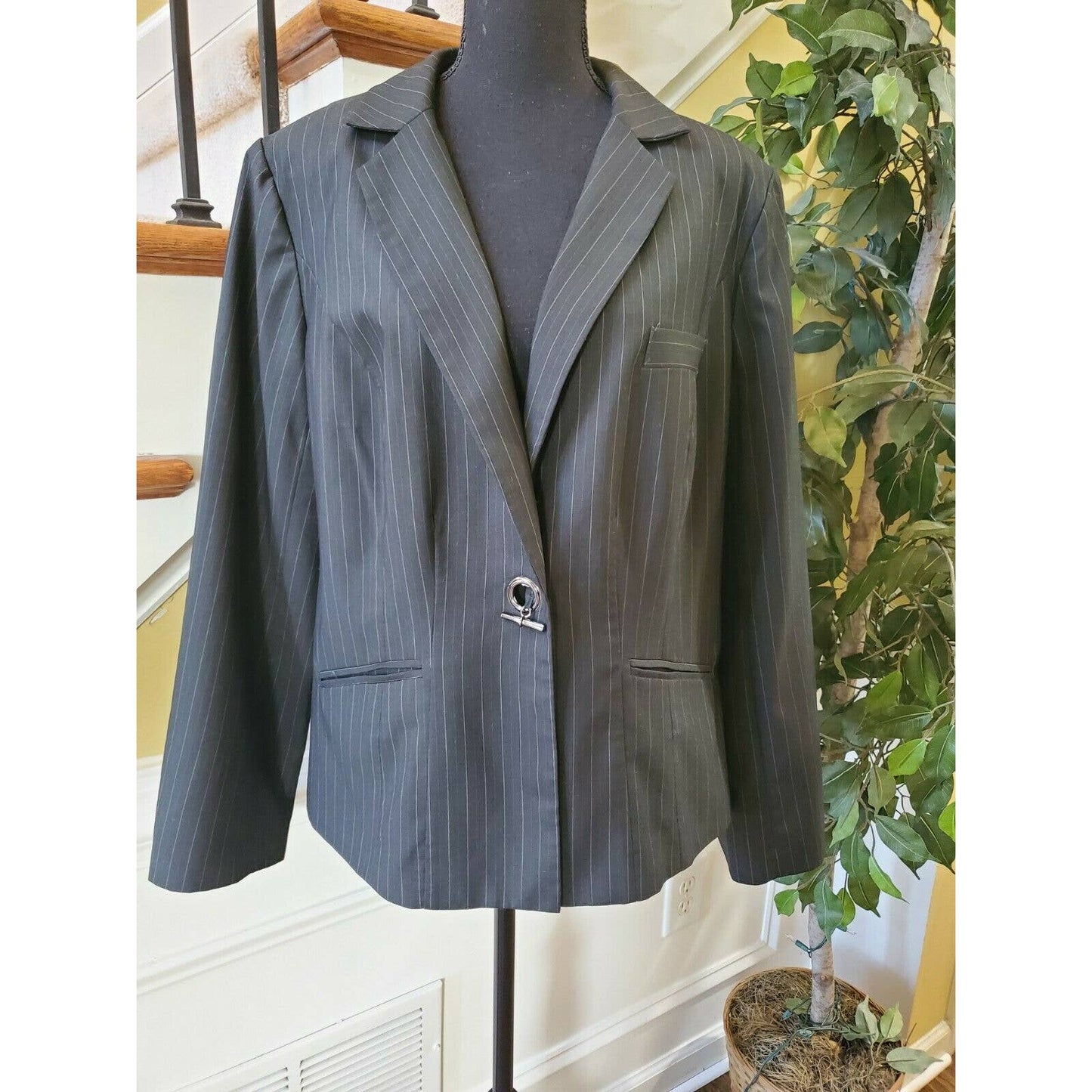 Lane Bryant Blazer Plus Size 18 Tailored Stretch Black Pinstripe Jacket