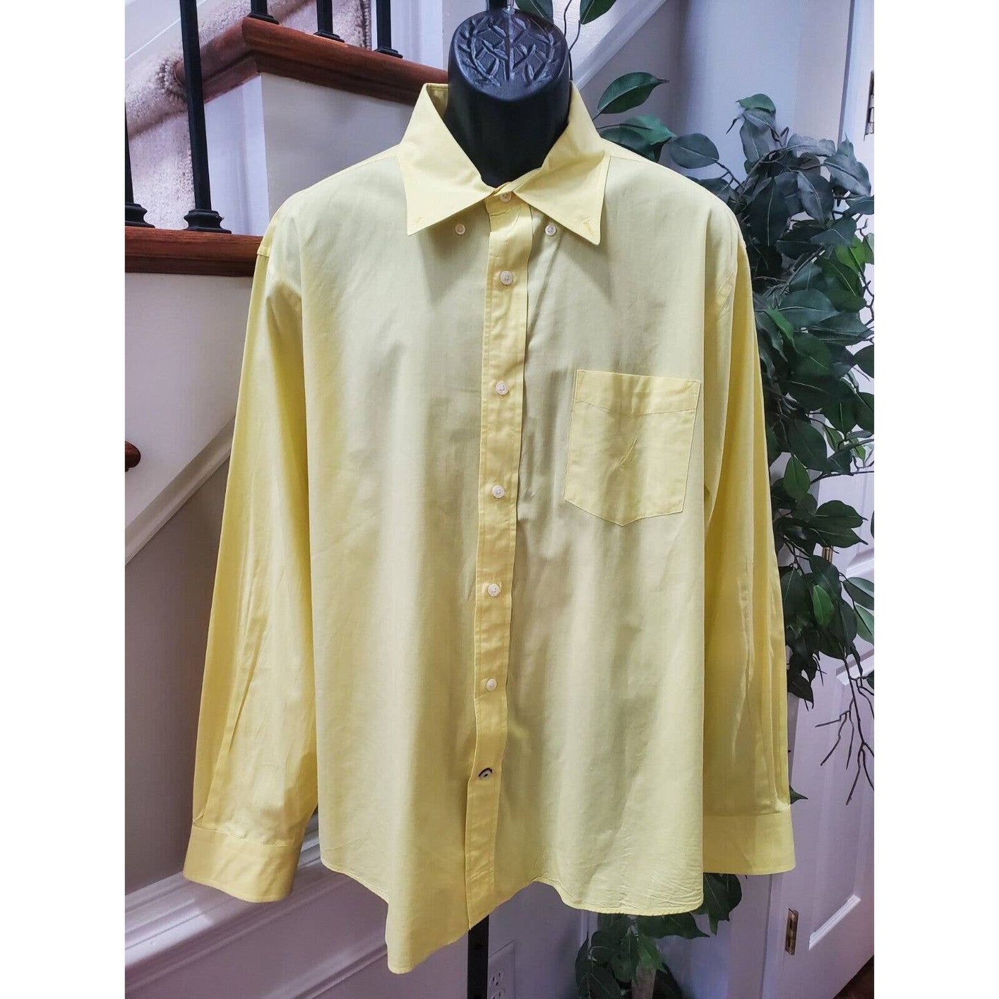 Nautica Men Yellow Cotton Collared Long Sleeve Casual Button Down Shirt Size XL