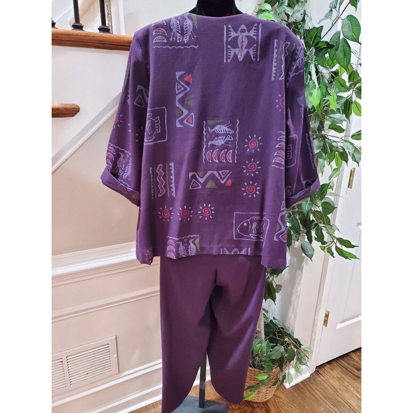 Sag Harbor Women's Purple Polyester Open Front Jacket & Pant 2 Piece Suit