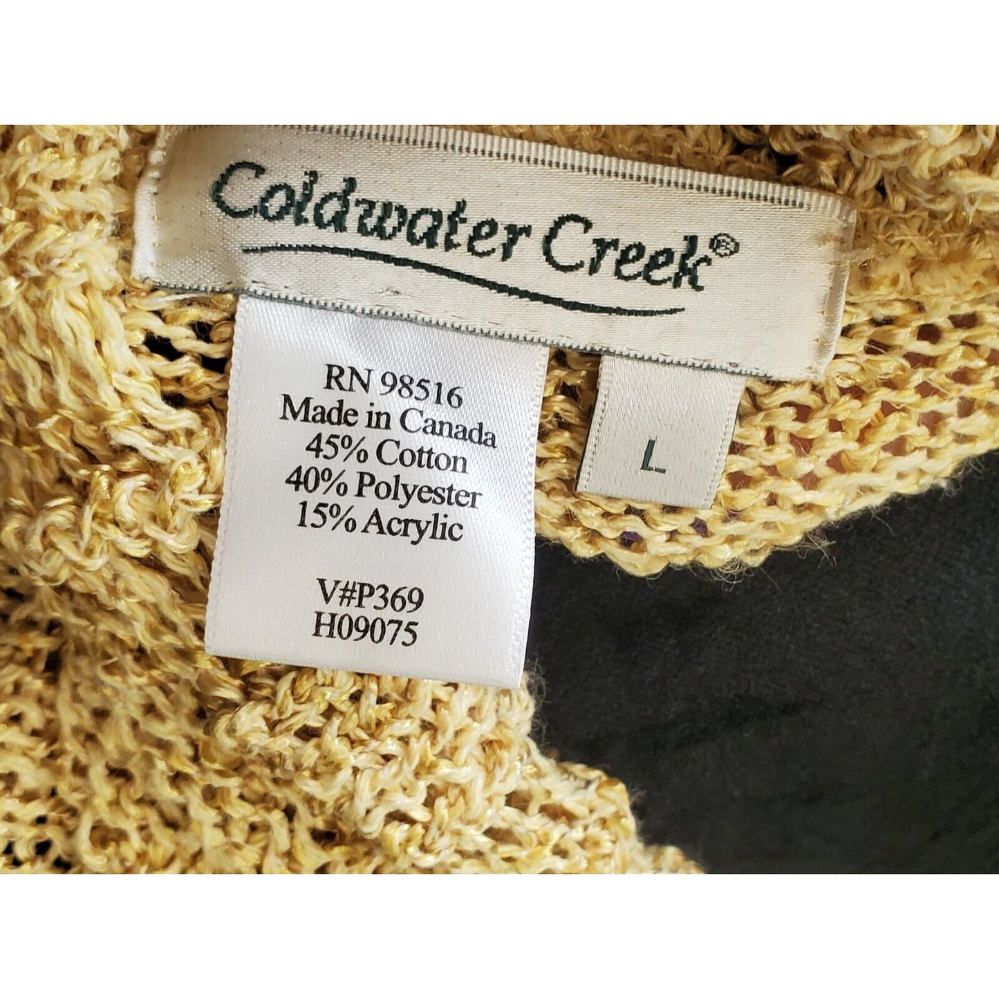 Coldwater Creek Women's Yellow Cotton Long Sleeve Cardigan Knit Sweater Size L