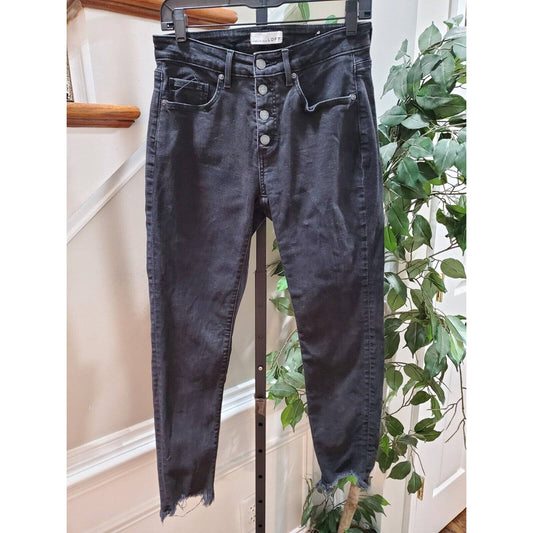 Loft Women's Black Denim Cotton Button Front Skinny Fit Casual Jeans Pant 28