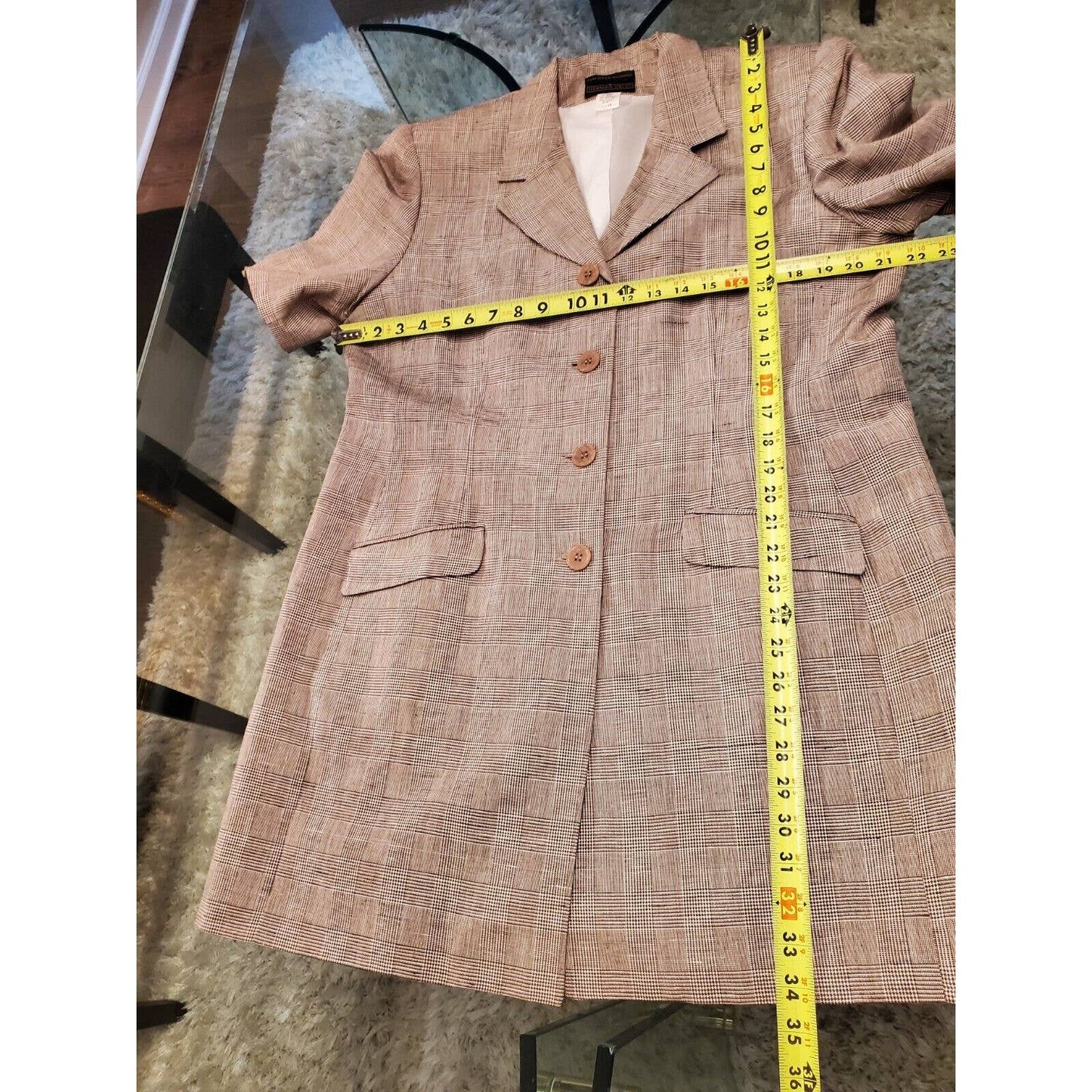 Herman Geist Women Beige Linen Single Breasted Blazer & Skirt 2 Pcs Suit Size 16