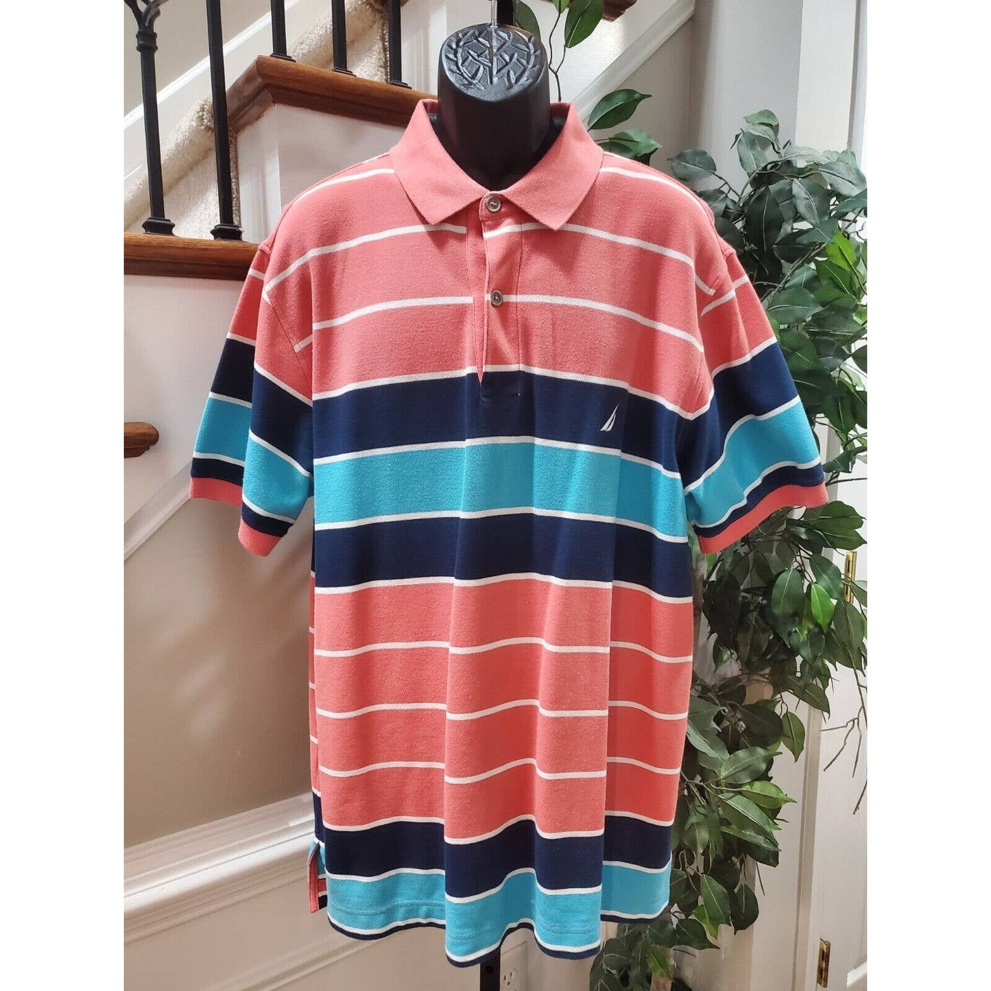 Nautica Men's Multicolor Cotton Striped Half Sleeve Casual Polo Shirt Size 1X