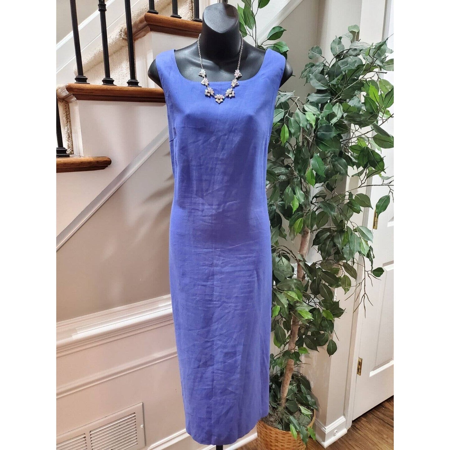 Due Per Due Women's Blue Linen Short Sleeve Shirt & Maxi Dress 2 Pc's Suit 14