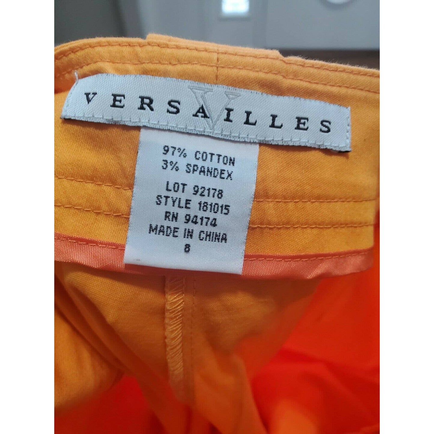 Versailles Womens Solid Orange Cotton Mid Rise Straight Legs Casual Pants Size 8