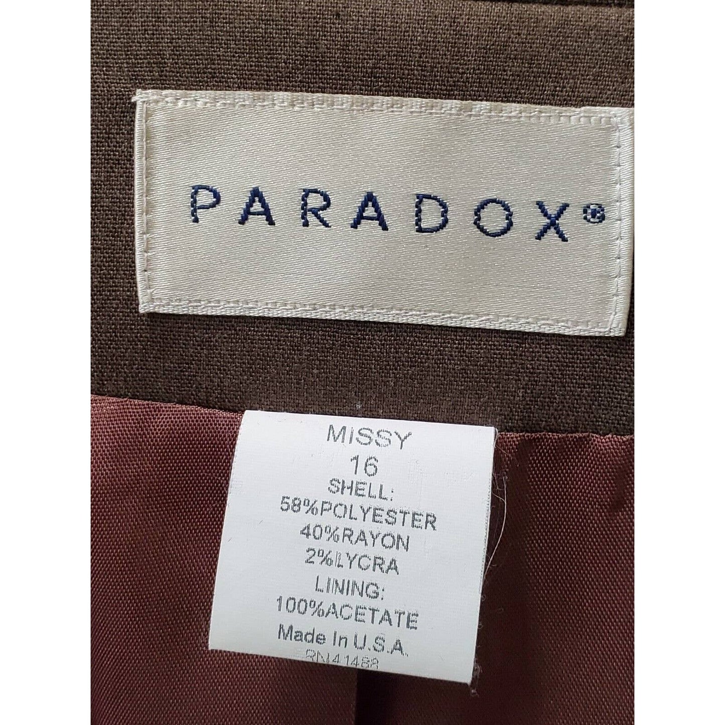 Paradox Women's Brown Polyester Single Breasted Jacket & Pant 2 Pc Suit Size 16