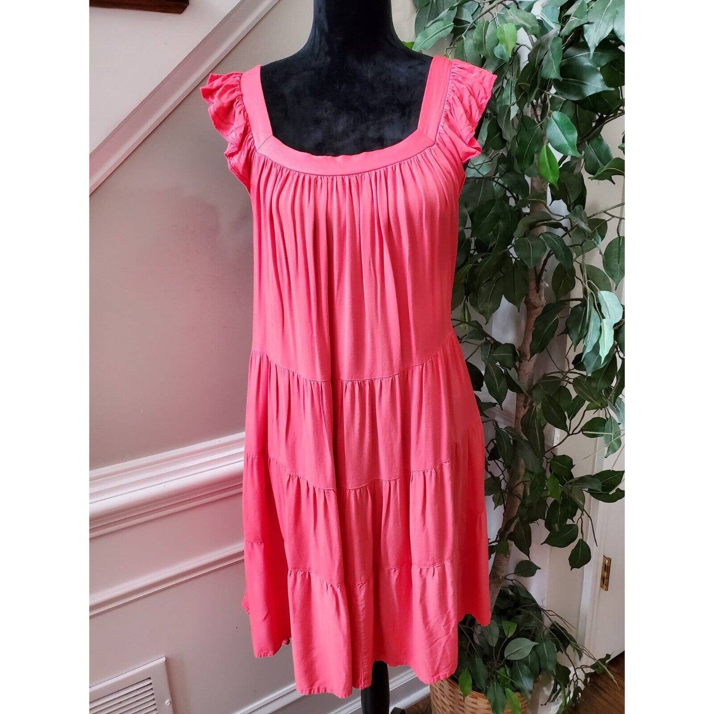 Kirundo Women Solid Pink Viscose Square Neck Sleeveless Knee Length Dress Size M