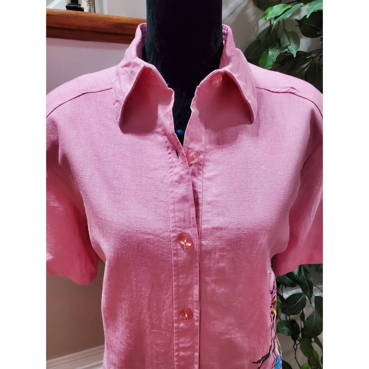 Leslie Fay Women Pink Linen Button Down Shirt & Sleeveless Blouse 2 Pc's Set XL