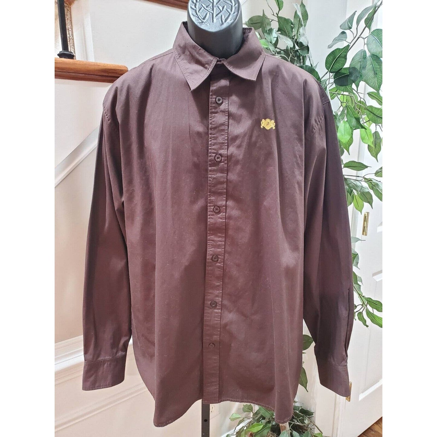 Pelle Pelle Men's Brown 100% Cotton Collared Long Sleeve Buttons Down Shirt 2XL