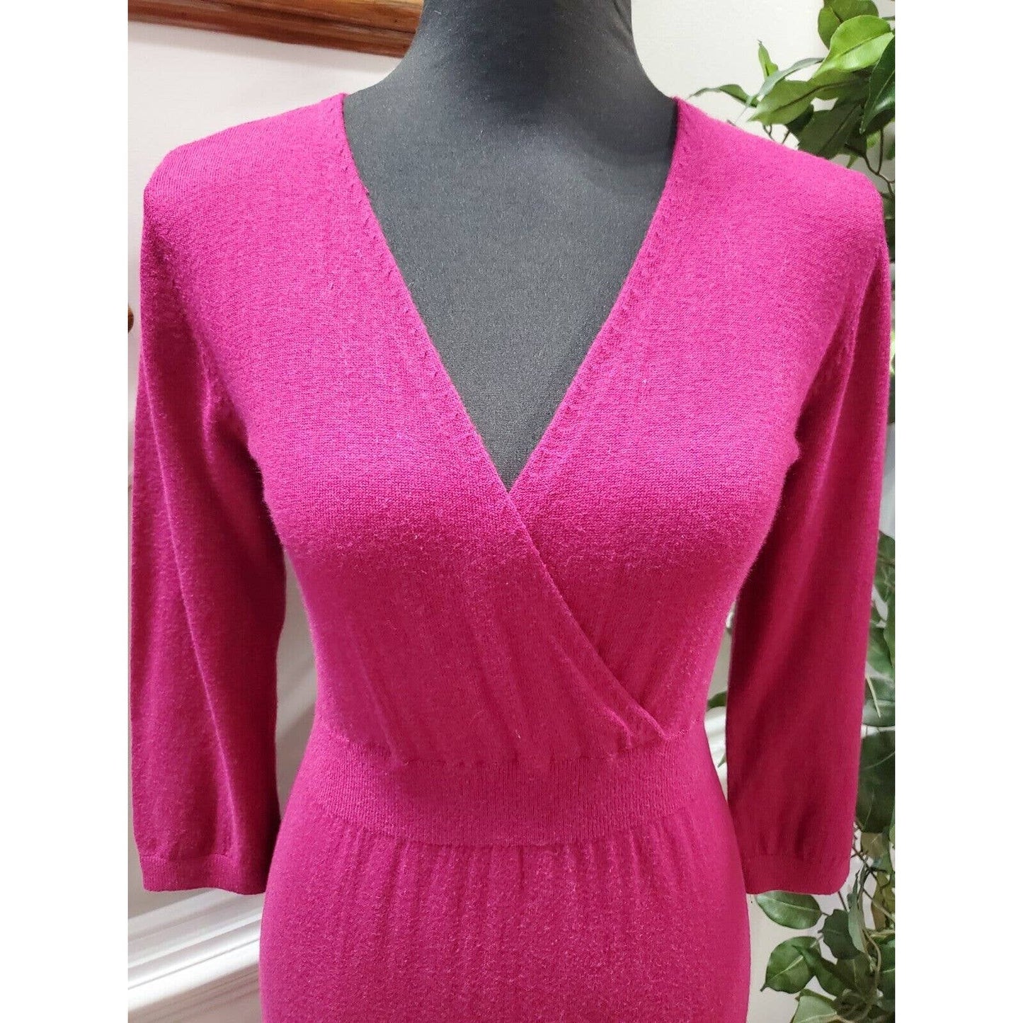 Old Navy Women's Pink Cotton & Nylon Long Sleeve V-Neck Long Maxi Dress Size M