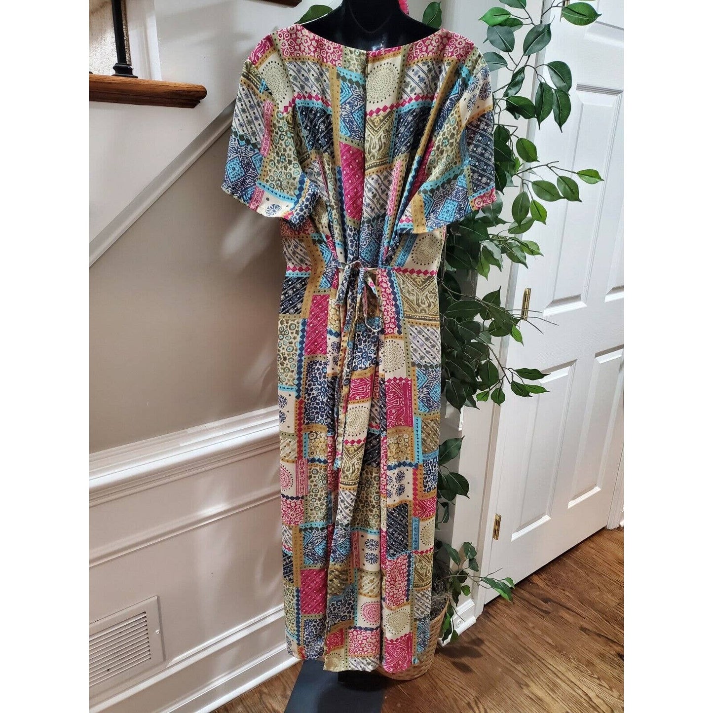 Emma & James Women Multicolor Polyester V-Neck Short Sleeve Long Maxi Dress 18W