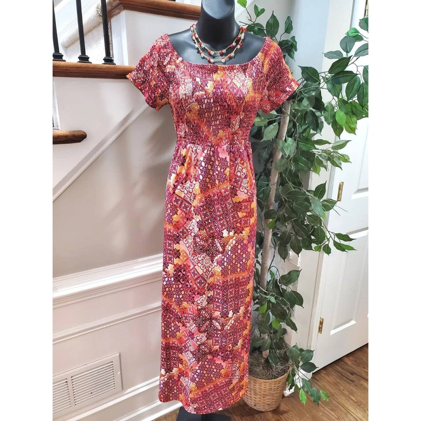 Harlow & Rose Women's Multicolor Polyester Round Neck Short Sleeve Maxi Dress XL